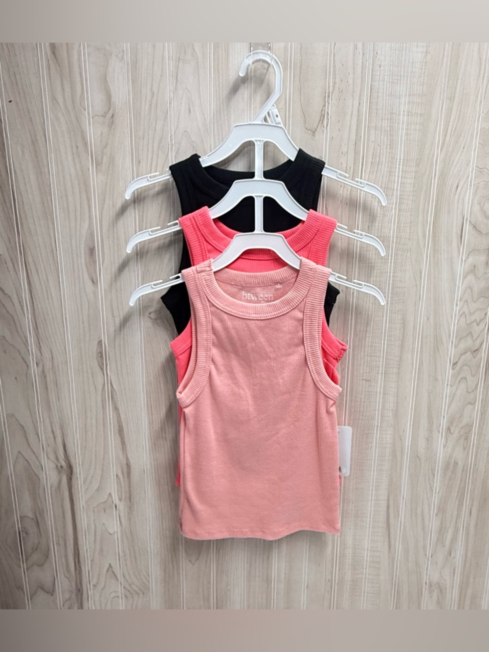 Active USA Girls' Ribbed Tank Tops - Pink, Coral & Black